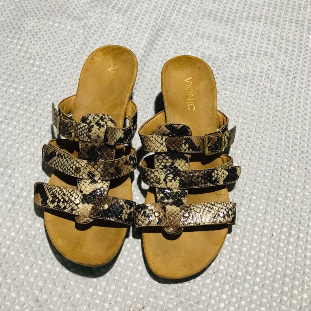 Vionic Orthotic Adjustable Triple Strap Slide Wedges - Radia Snake‎ - Picture 5 of 11